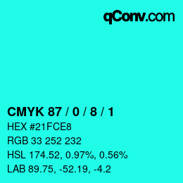 カラーコード: CMYK 87 / 0 / 8 / 1 | qconv.com