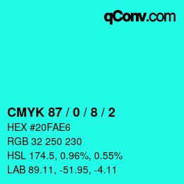 カラーコード: CMYK 87 / 0 / 8 / 2 | qconv.com