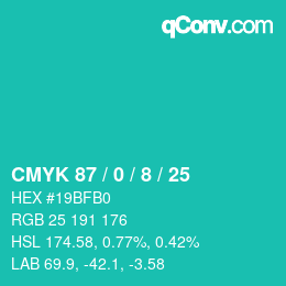 Farbcode: CMYK 87 / 0 / 8 / 25 | qconv.com