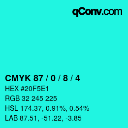 カラーコード: CMYK 87 / 0 / 8 / 4 | qconv.com