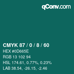 カラーコード: CMYK 87 / 0 / 8 / 60 | qconv.com
