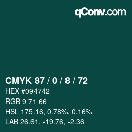 カラーコード: CMYK 87 / 0 / 8 / 72 | qconv.com