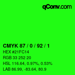 颜色代码: CMYK 87 / 0 / 92 / 1 | qconv.com