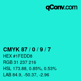 Color code: CMYK 87 / 0 / 9 / 7 | qconv.com