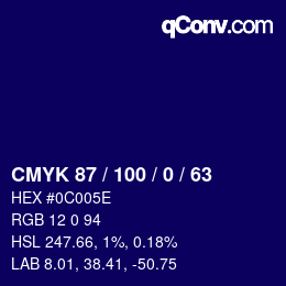 カラーコード: CMYK 87 / 100 / 0 / 63 | qconv.com