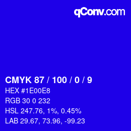 カラーコード: CMYK 87 / 100 / 0 / 9 | qconv.com
