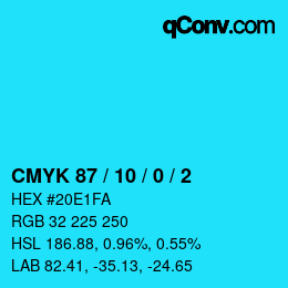 カラーコード: CMYK 87 / 10 / 0 / 2 | qconv.com