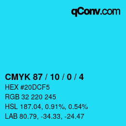 カラーコード: CMYK 87 / 10 / 0 / 4 | qconv.com