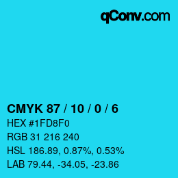 Farbcode: CMYK 87 / 10 / 0 / 6 | qconv.com