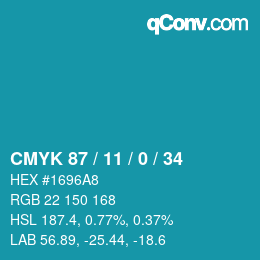 颜色代码: CMYK 87 / 11 / 0 / 34 | qconv.com