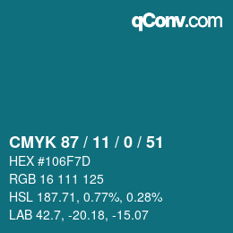 Color code: CMYK 87 / 11 / 0 / 51 | qconv.com