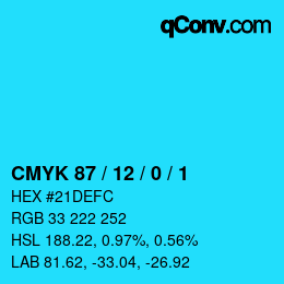 Farbcode: CMYK 87 / 12 / 0 / 1 | qconv.com