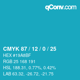Farbcode: CMYK 87 / 12 / 0 / 25 | qconv.com