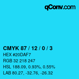 カラーコード: CMYK 87 / 12 / 0 / 3 | qconv.com