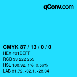 Color code: CMYK 87 / 13 / 0 / 0 | qconv.com