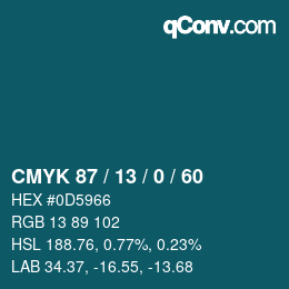 カラーコード: CMYK 87 / 13 / 0 / 60 | qconv.com