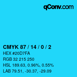 カラーコード: CMYK 87 / 14 / 0 / 2 | qconv.com