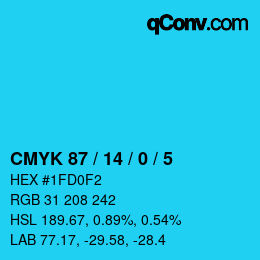 カラーコード: CMYK 87 / 14 / 0 / 5 | qconv.com