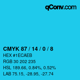 颜色代码: CMYK 87 / 14 / 0 / 8 | qconv.com