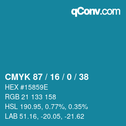 Color code: CMYK 87 / 16 / 0 / 38 | qconv.com