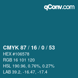 Color code: CMYK 87 / 16 / 0 / 53 | qconv.com