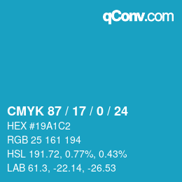 颜色代码: CMYK 87 / 17 / 0 / 24 | qconv.com