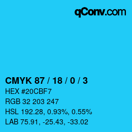 颜色代码: CMYK 87 / 18 / 0 / 3 | qconv.com