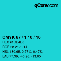 Farbcode: CMYK 87 / 1 / 0 / 16 | qconv.com