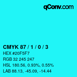 カラーコード: CMYK 87 / 1 / 0 / 3 | qconv.com