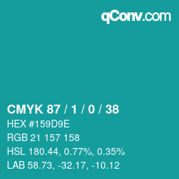 カラーコード: CMYK 87 / 1 / 0 / 38 | qconv.com
