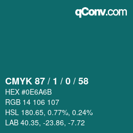 カラーコード: CMYK 87 / 1 / 0 / 58 | qconv.com