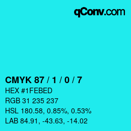 Color code: CMYK 87 / 1 / 0 / 7 | qconv.com