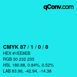 Color code: CMYK 87 / 1 / 0 / 8 | qconv.com