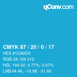 カラーコード: CMYK 87 / 20 / 0 / 17 | qconv.com