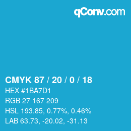 Color code: CMYK 87 / 20 / 0 / 18 | qconv.com