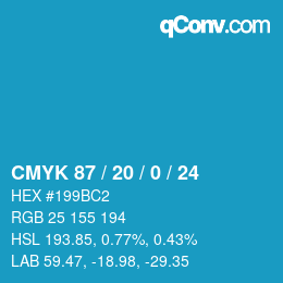 Color code: CMYK 87 / 20 / 0 / 24 | qconv.com