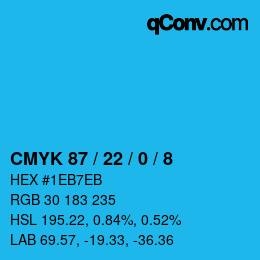 カラーコード: CMYK 87 / 22 / 0 / 8 | qconv.com