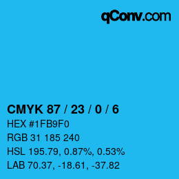 カラーコード: CMYK 87 / 23 / 0 / 6 | qconv.com