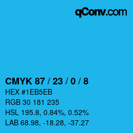カラーコード: CMYK 87 / 23 / 0 / 8 | qconv.com