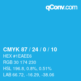 カラーコード: CMYK 87 / 24 / 0 / 10 | qconv.com