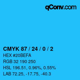 颜色代码: CMYK 87 / 24 / 0 / 2 | qconv.com