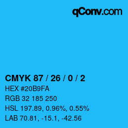 カラーコード: CMYK 87 / 26 / 0 / 2 | qconv.com