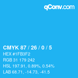 カラーコード: CMYK 87 / 26 / 0 / 5 | qconv.com