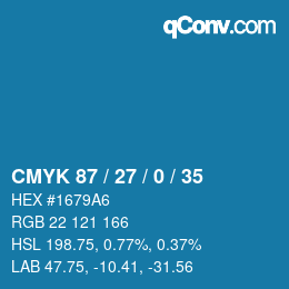 Code couleur: CMYK 87 / 27 / 0 / 35 | qconv.com