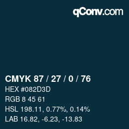 カラーコード: CMYK 87 / 27 / 0 / 76 | qconv.com