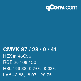 カラーコード: CMYK 87 / 28 / 0 / 41 | qconv.com