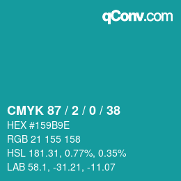 カラーコード: CMYK 87 / 2 / 0 / 38 | qconv.com