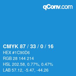 カラーコード: CMYK 87 / 33 / 0 / 16 | qconv.com