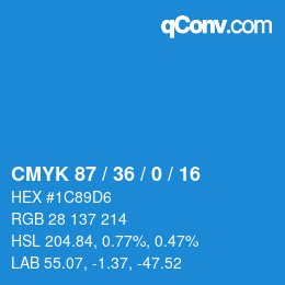 カラーコード: CMYK 87 / 36 / 0 / 16 | qconv.com