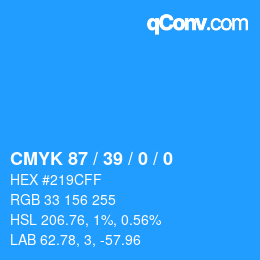 颜色代码: CMYK 87 / 39 / 0 / 0 | qconv.com